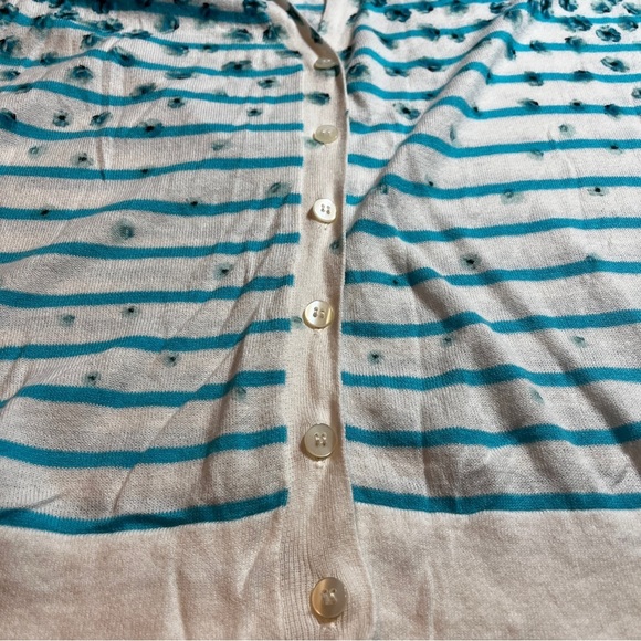 New York & Company 100% Cotton Ditsy Floral Striped Short Sleeve Button Cardigan - Picture 8 of 8